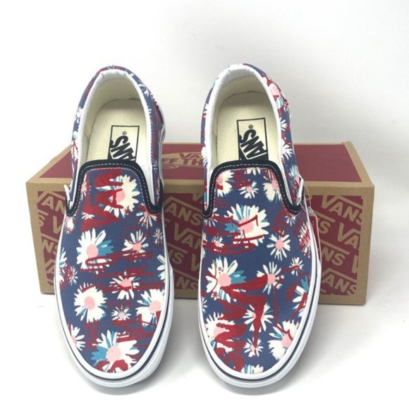 🌸Sale🌸 VANS Classic Womens Slip-On Low Top Crew Floral Blue Canvas VN0A4BV31JA - Picture 6 of 11